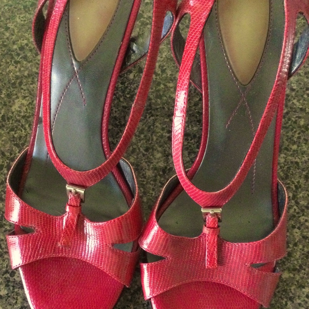 Red embossed leather sandals